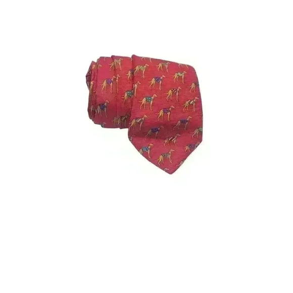 Vintage Neck Tie Cherey Red Silk Dogs Wearing Sweaters Pure Silk Made Italy - Picture 1 of 7